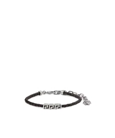 Versace Greca Braided Bracelet In Black