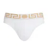 Versace Stretch Cotton Brief Set With Geometric Pattern In White