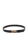 Versace Greca Buckle Leather Belt In Black
