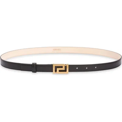 Versace Greca Buckle Leather Belt In Black/ Gold