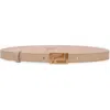 Versace Greca Buckle Leather Belt In Sand/ Gold