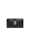 Versace Greca-buckle Zip Wallet In Black