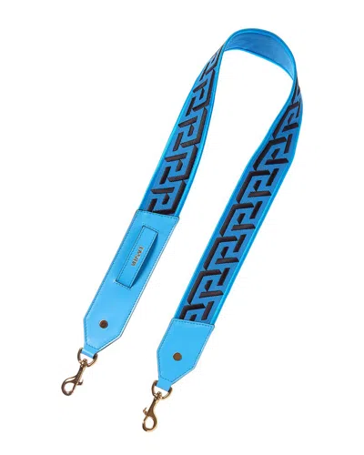 Versace Greca Canvas & Leather Shoulder Strap In Blue