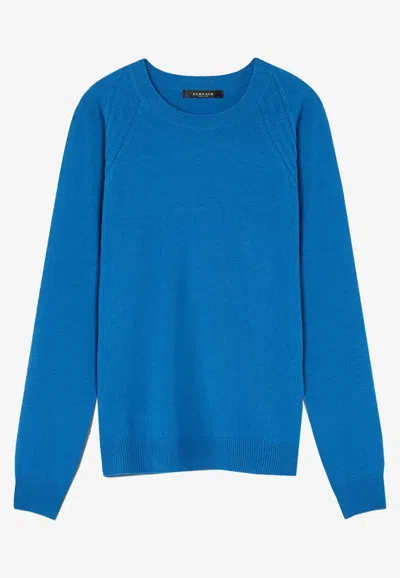 Versace Greca Cashmere Knit Sweater In Blue