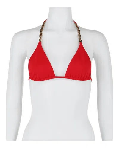 Versace Greca Chain Bikini Top In Red