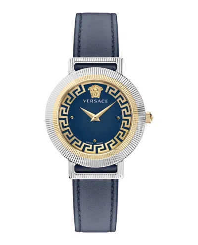 Versace Greca Chic Leather Watch In Gold