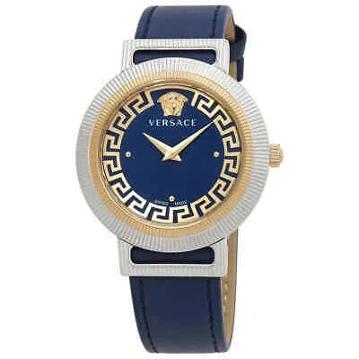 Pre-owned Versace Greca Chic Quartz Blue Dial Ladies Watch Ve3d00122