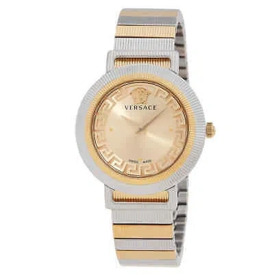 Pre-owned Versace Greca Chic Quartz Gold Dial Ladies Watch Ve3d00422
