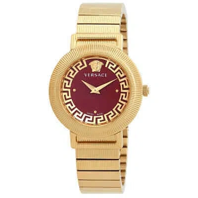 Pre-owned Versace Greca Chic Quartz Red Dial Ladies Watch Ve3d00622