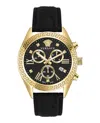 Versace Greca Chrono Leather Watch In Black
