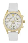 Versace 40mm Greca Chrono Watch With Leather Strap In Multi