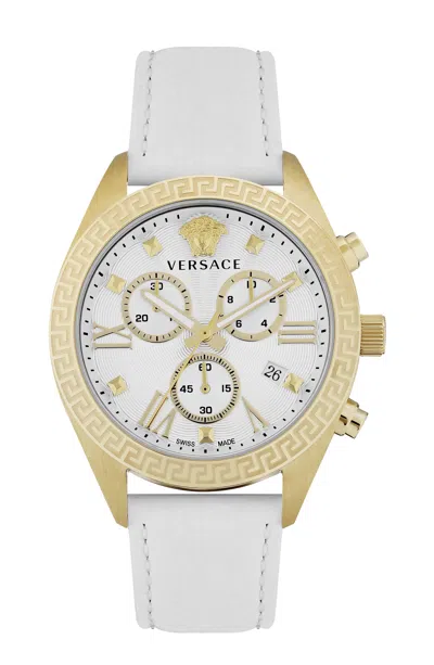 Versace 40mm Greca Chrono Watch With Leather Strap In Ip Yellow Gold