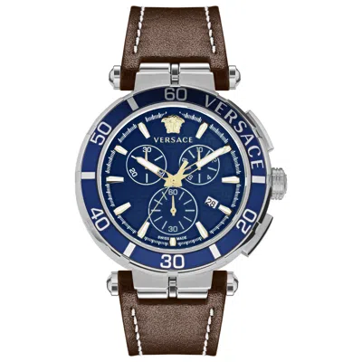 Versace Greca Chrono Strap Watch In Brown