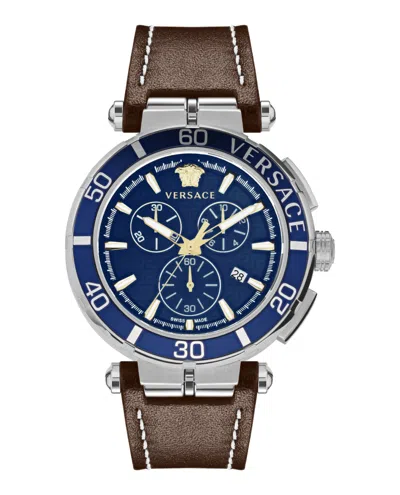 Versace Greca Chrono Strap Watch In Blue