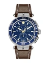 Versace Greca Chrono Strap Watch In Silver