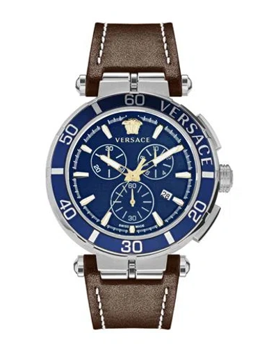 Versace Greca Chrono Strap Watch In Brown