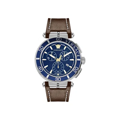 Pre-owned Versace Greca Chrono Strap Watch 'stainless Steel' | Silver | Men's Size Onesize