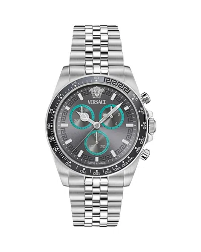 Versace Greca Chrono Wave Chronograph Watch, 43mm In Gray/silver