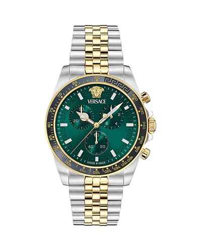 Versace Greca Chrono Wave Chronograph Watch, 43mm In Green/two Tone