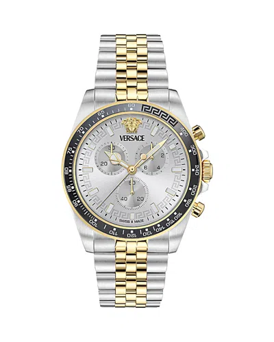 Versace Greca Chrono Wave Chronograph Watch, 43mm In Silver/two Tone