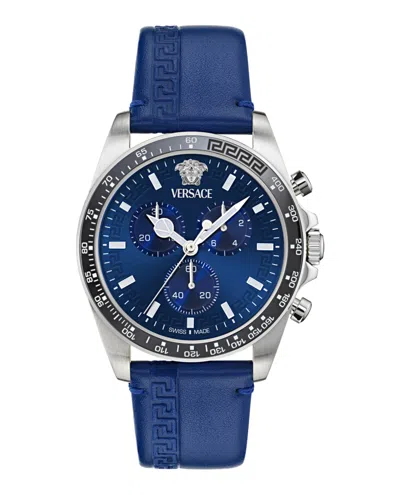Versace Greca Chrono Wave Leather Watch In Multi