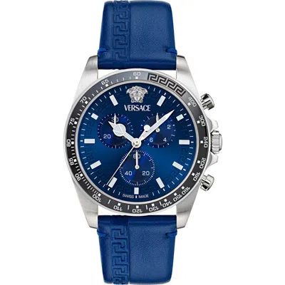 Versace Greca Chronograph Leather Strap Watch, 43mm