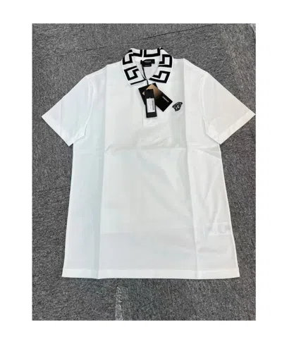 Versace Greca Collar Polo Shirt In White