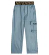 Versace Greca Gabardine Cargo Pants In Blue