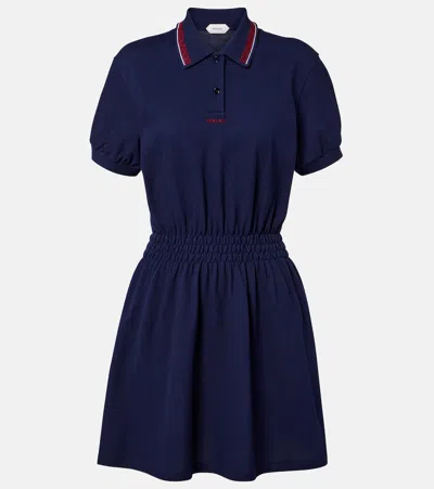 Versace Greca Cotton Piqué Polo Dress In Brown