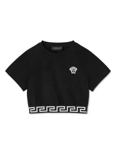 Versace Kids' Medusa-embroidered T-shirt In Black