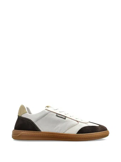 Versace Greca Court Leather Sneakers In Neutral