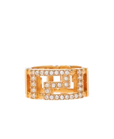 Versace Greca Crystal-embellished Ring In Yellow
