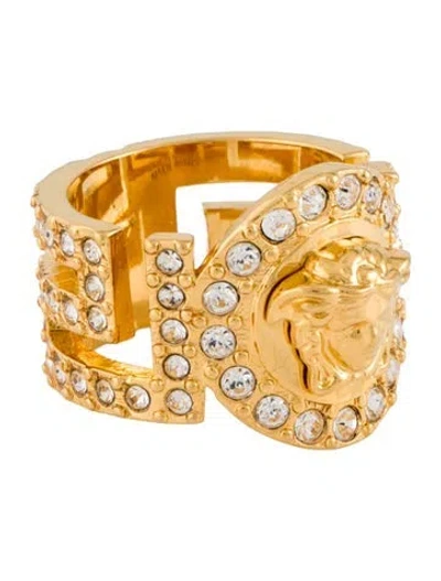 Pre-owned Versace Greca Crystal Ring In Multi