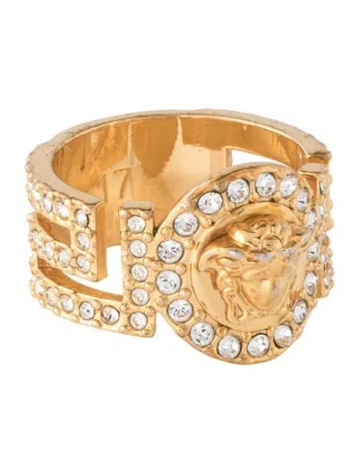 Pre-owned Versace Greca Crystal Ring In Multicolor