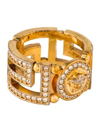 Pre-owned Versace Greca Crystal Ring In Multicolor