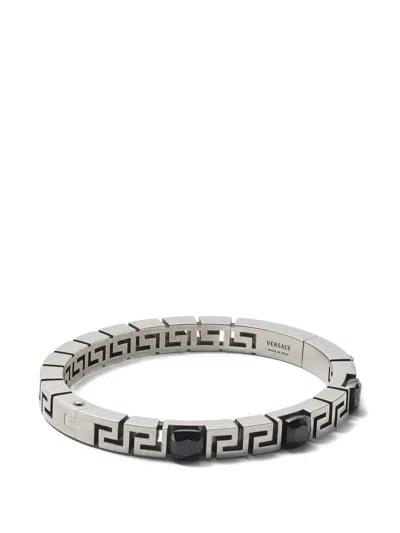 Versace Greca Crystal-embellished Bracelet In Silver