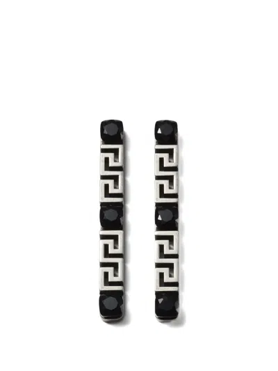 Versace Greca Crystal-embellished Earrings In Black