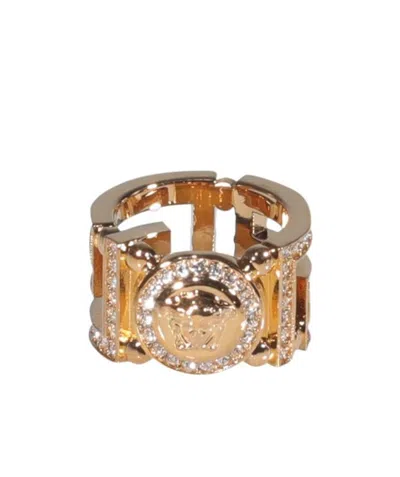Versace Greca Cut Out Jewelled Ring In Yellow