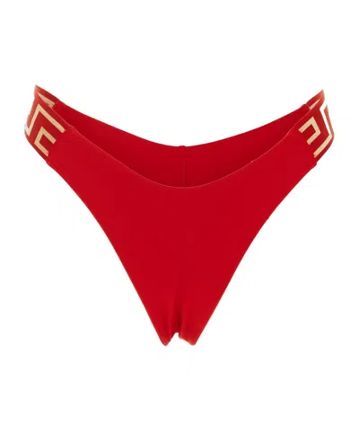 Versace Greca-detail Bikini Bottoms In Red