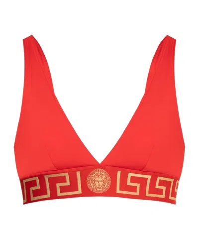 Versace Greca-detail Bikini Top In Red