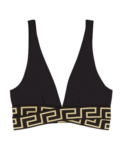 Versace Greca-detail Crossover Bikini Top In Black