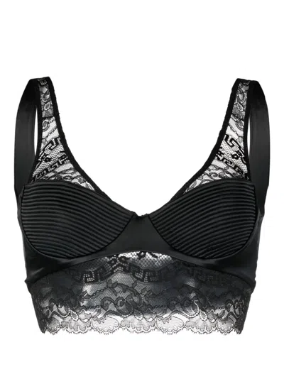 Versace Greca-detail Lace Brallete Top In Black