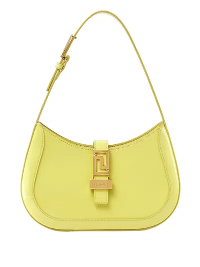 Versace Greca-detail Leather Shoulder Bag In Yellow