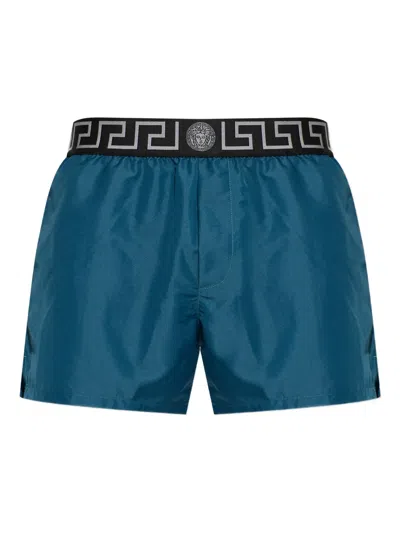 Versace Greca-detail Swim Shorts In Blue