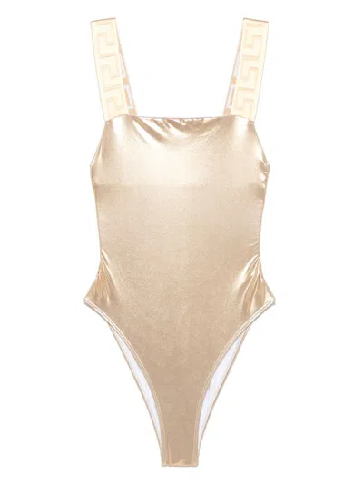 Versace Greca-detail Swimsuit In Gold