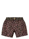 Versace Greca Border Leopard-print Boxers In Brown