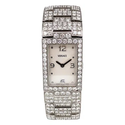 Pre-owned Versace Greca Diamond Stainless Steel Quartz Bracelet Wristwatch In Multi