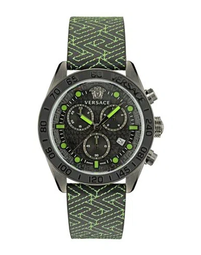 Versace Greca Dome Chrono Leather Watch Man Wrist Watch Grey Size - Calfskin