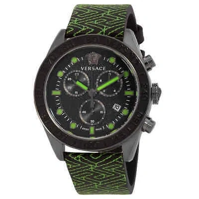 Pre-owned Versace Greca Dome Chronograph Quartz Black Dial Men's Watch Ve6k00223