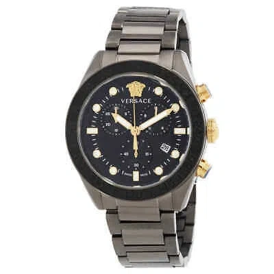 Pre-owned Versace Greca Dome Chronograph Quartz Black Dial Men's Watch Ve6k00623